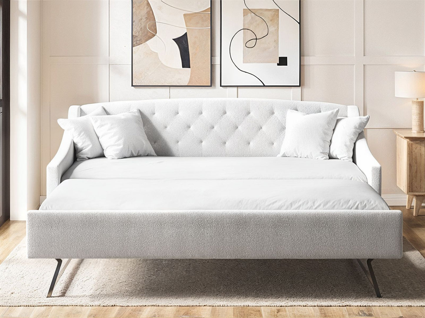 Aurora White Boucle Daybed with Trundle