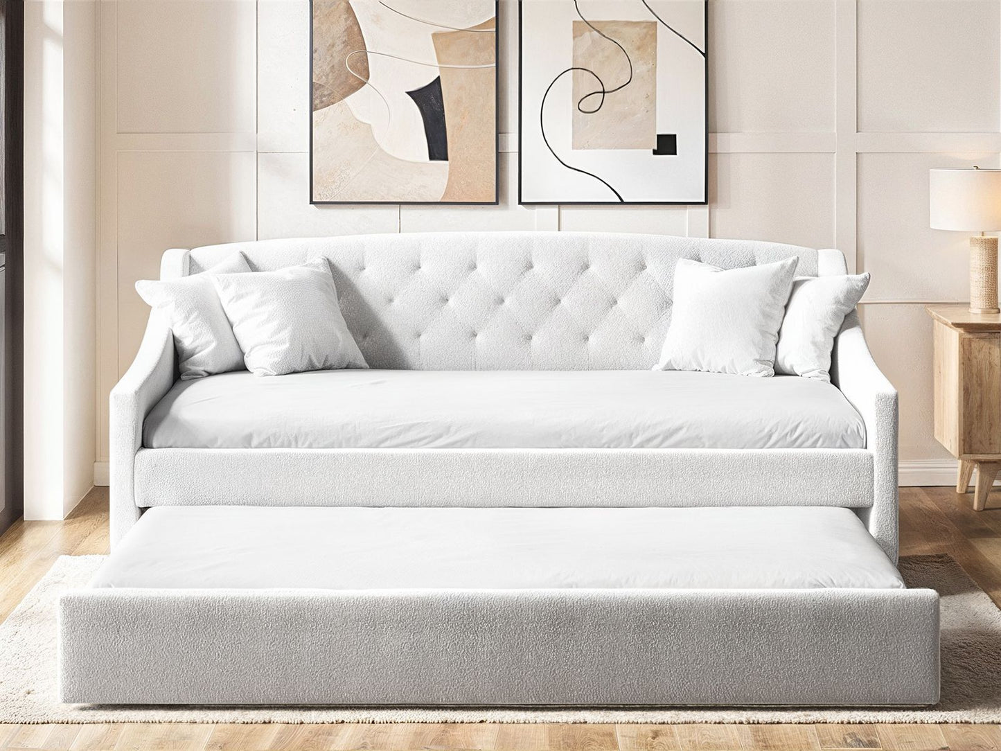 Aurora White Boucle Daybed with Trundle