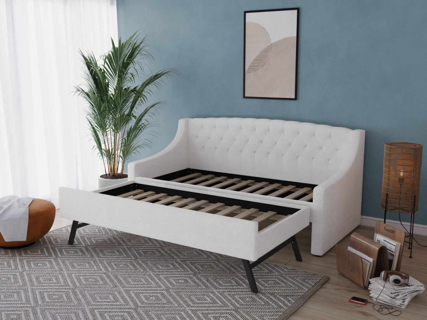 Aurora White Boucle Daybed with Trundle