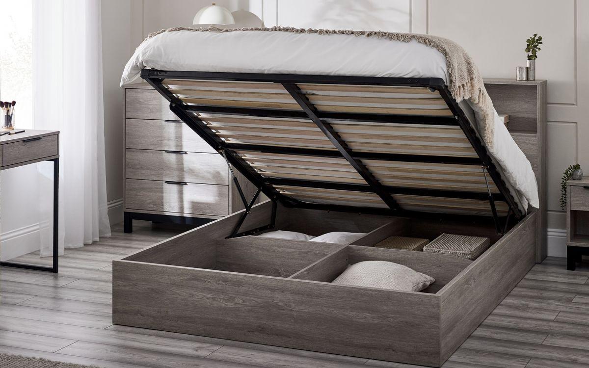 Bali Grey Oak Wooden Bookcase Ottoman Storage Bed - Millie & Jones