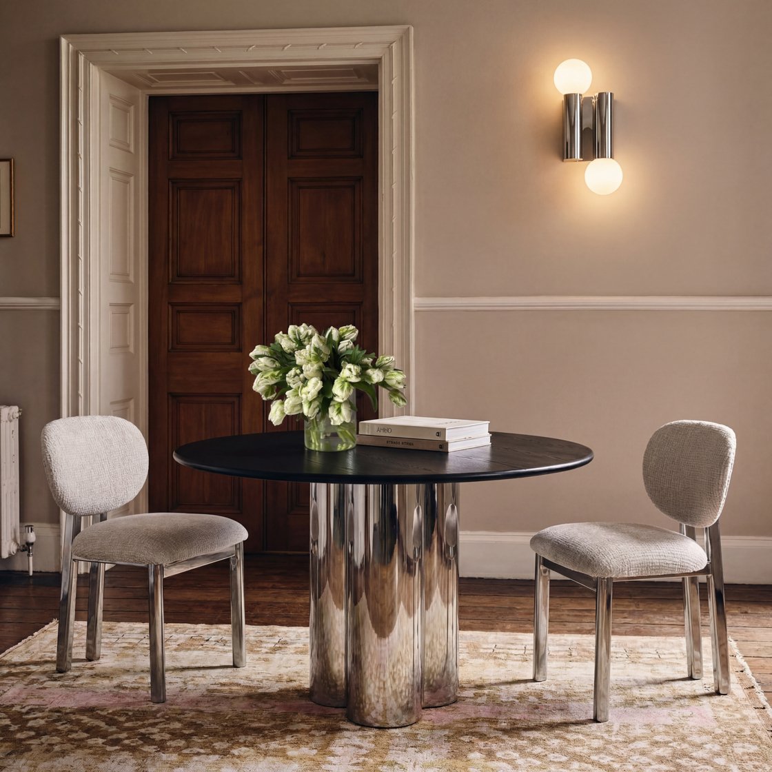Bampton chenille dining chair with steel frame