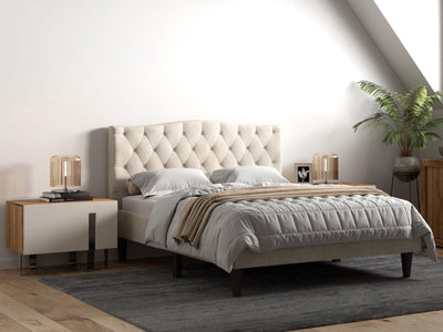 Barkby Linen Fabric Bed Beige