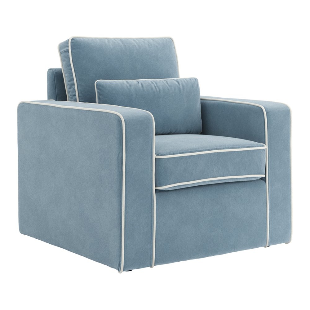 Barnsbury velvet chair with contrast piping in Ice Blue