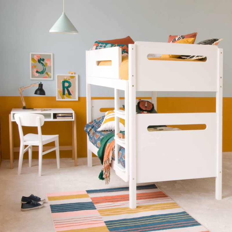 bunk beds with desk and chair