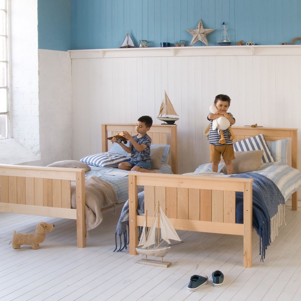 classic beech bunks as single beds