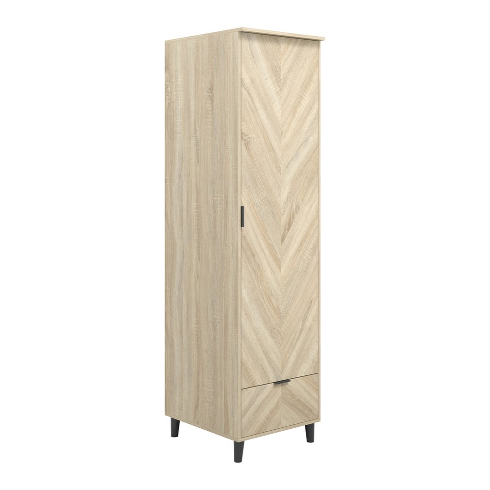 Burnham retro 1 door wardrobe in Chevron Oak Effect