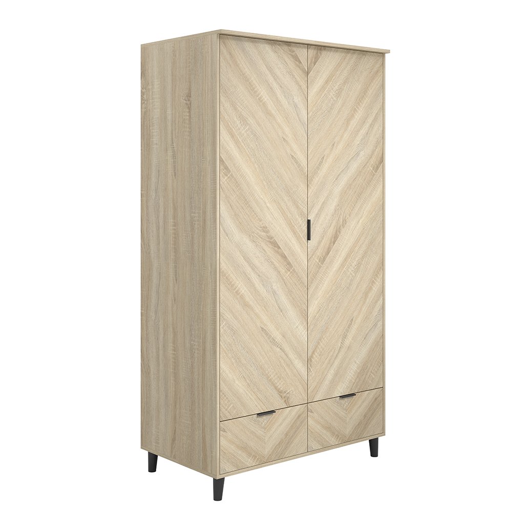 Burnham retro 2 door wardrobe in Chevron Oak Effect