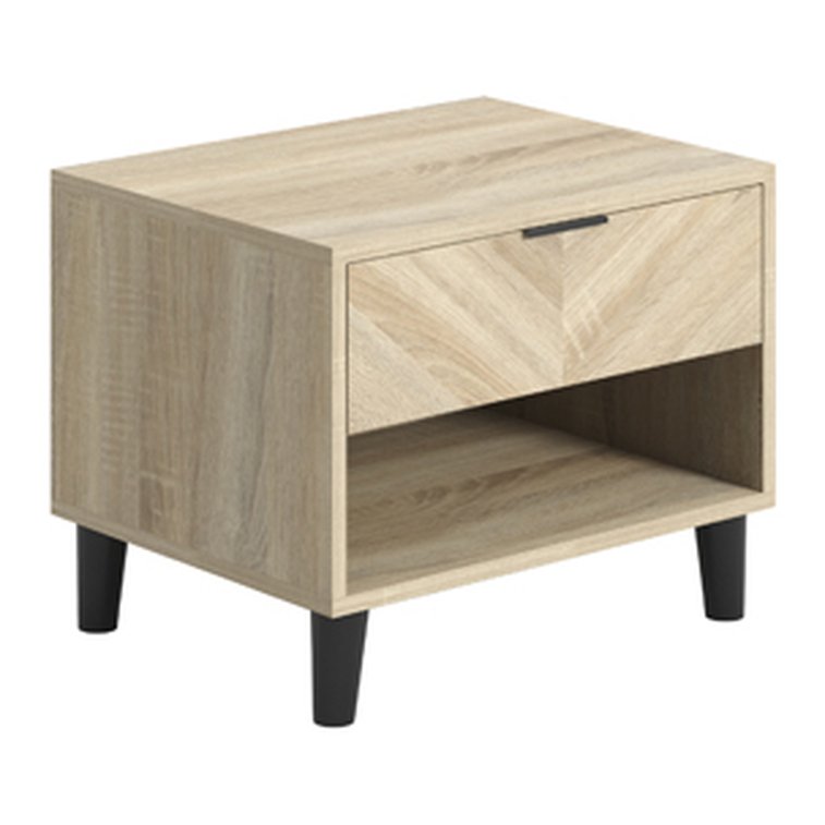 Burnham retro bedside table in Chevron Oak Effect