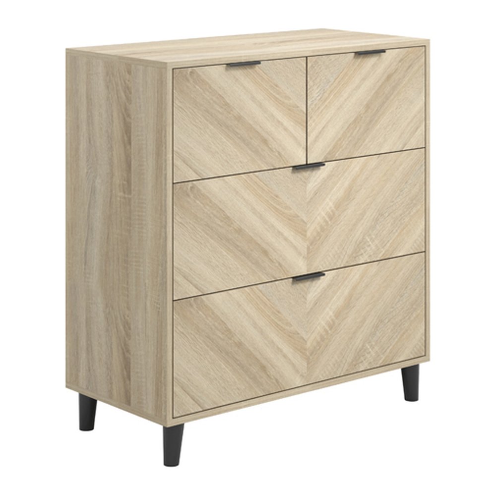 Burnham retro chest of drawers in Chevron Oak Effect