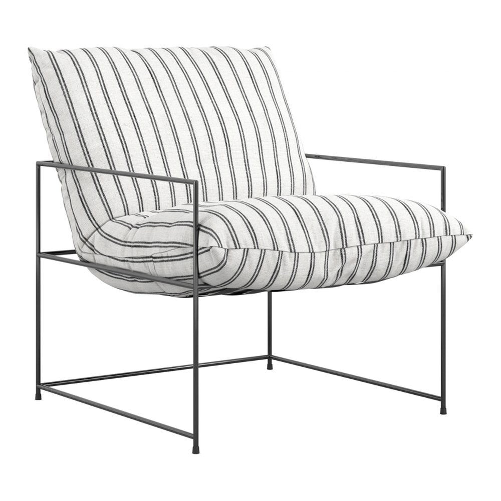 Canonbury industrial lounge chair with metal frame in Chalk Stripe
