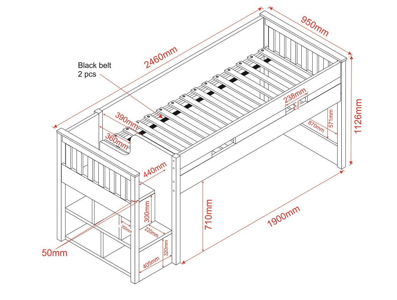 Charlie Staircase White Mid Sleeper Bed