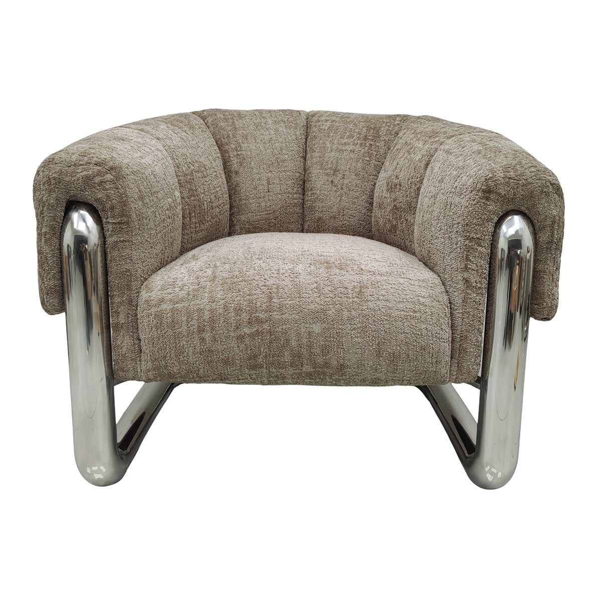 Cheyne chenille cantilever armchair with tubular steel frame