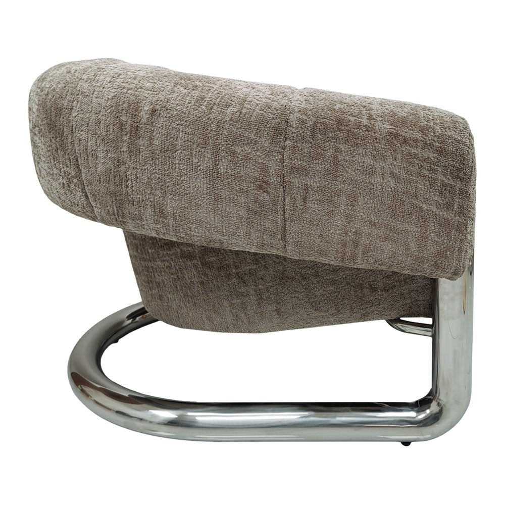Cheyne chenille cantilever armchair with tubular steel frame