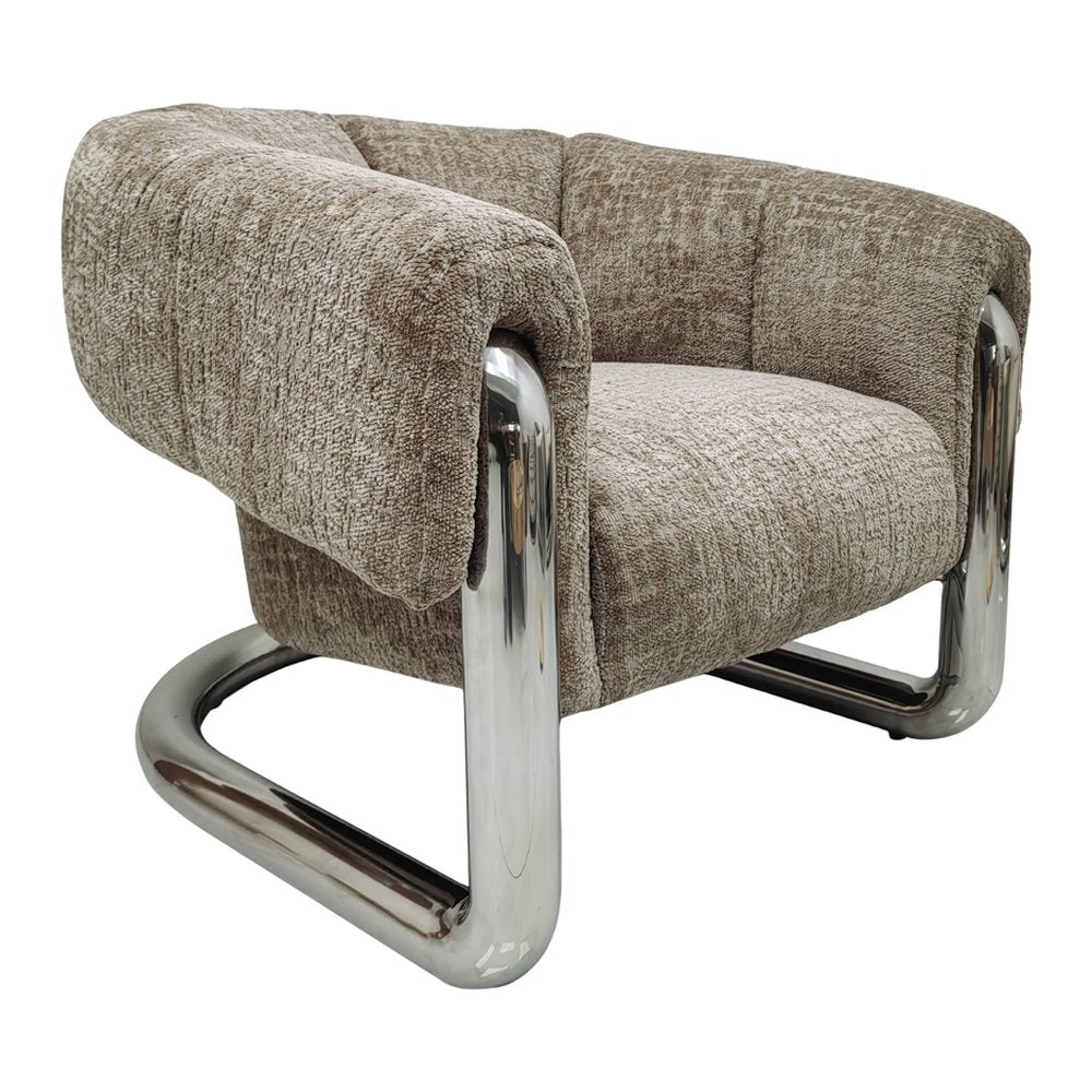 Cheyne chenille cantilever armchair with tubular steel frame in Dark Beige