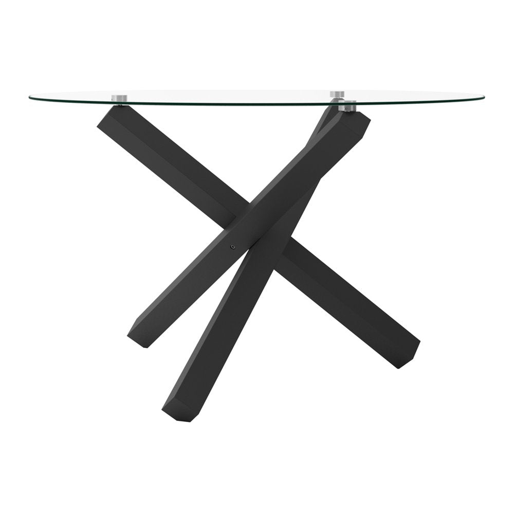 Chilham glass top dining table with metal legs