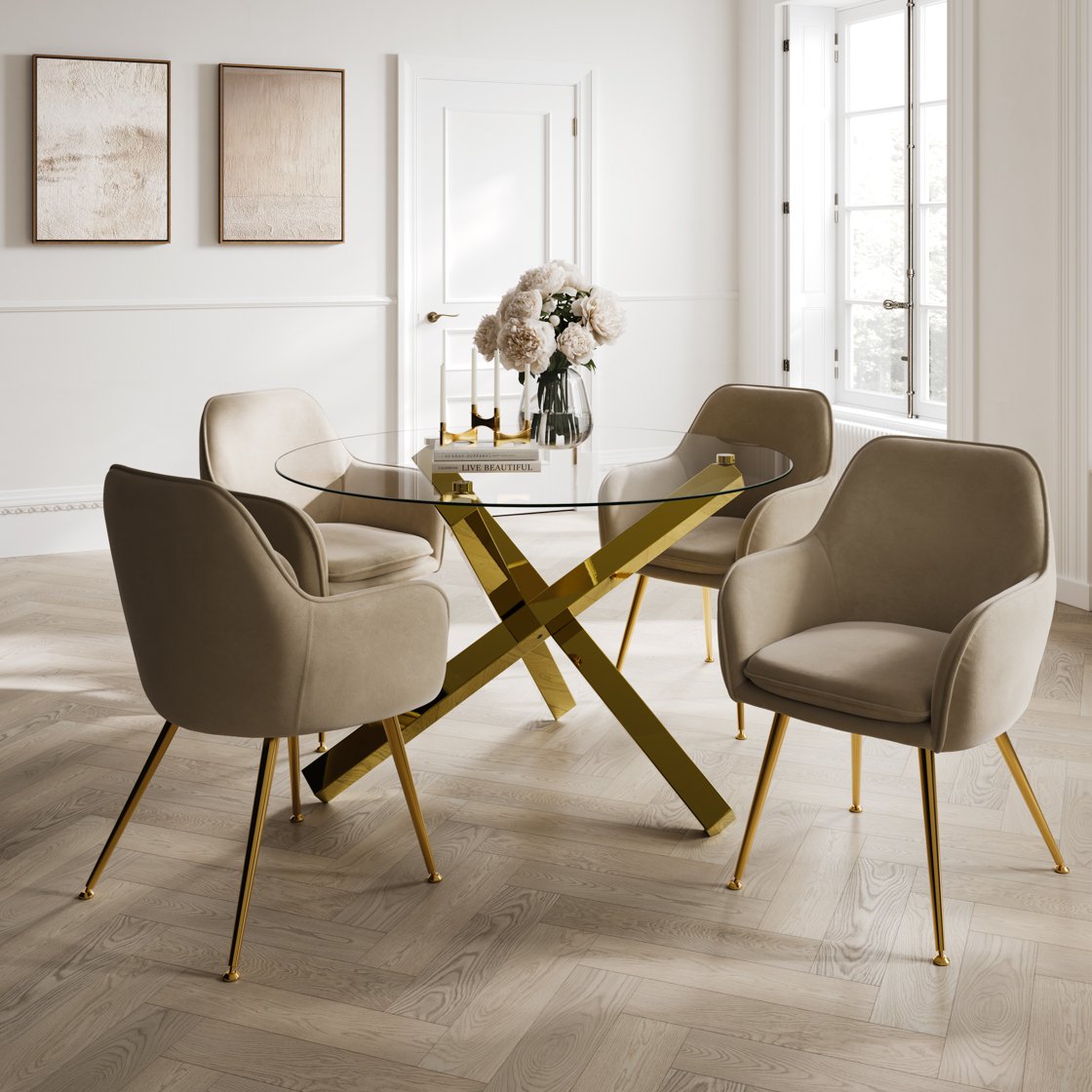 Chilham glass top dining table with metal legs