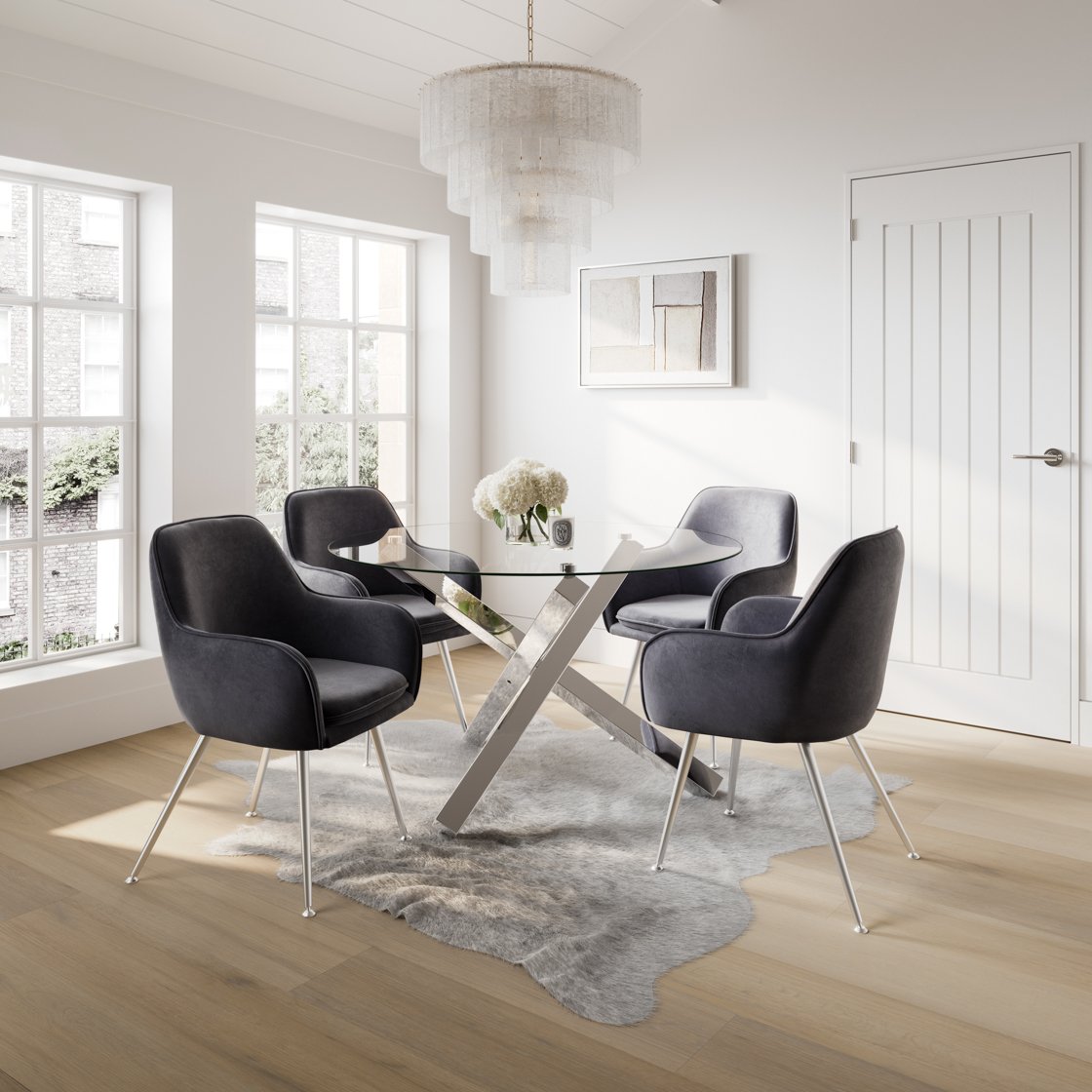 Chilham glass top dining table with metal legs