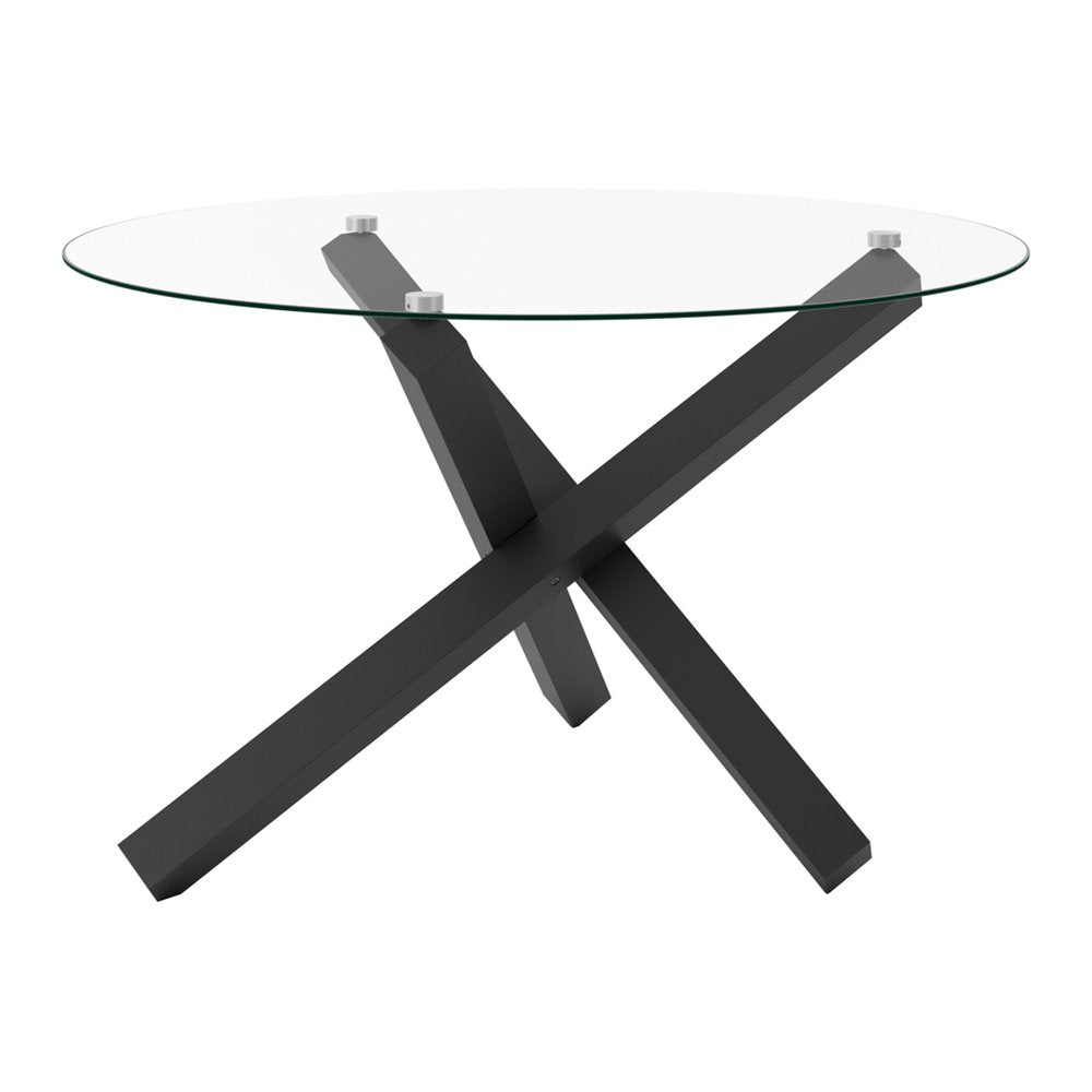 Chilham glass top dining table with metal legs in Clear and Black