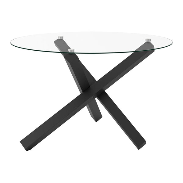 Chilham glass top dining table with metal legs in Clear and Black