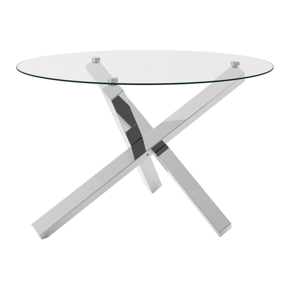 Chilham glass top dining table with metal legs in Clear and Silver