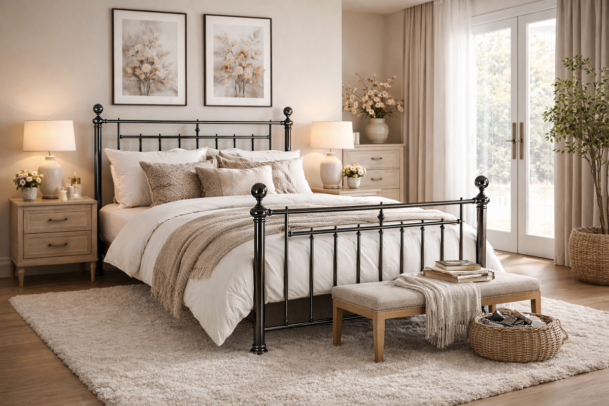 Clarendon Black Nickel Metal Bed Frame in Black Nickel