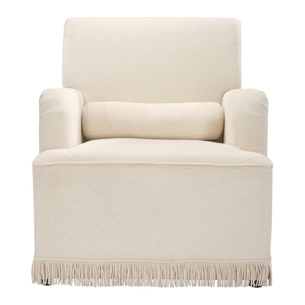 Clarendon fringed velvet armchair with bolster cushion