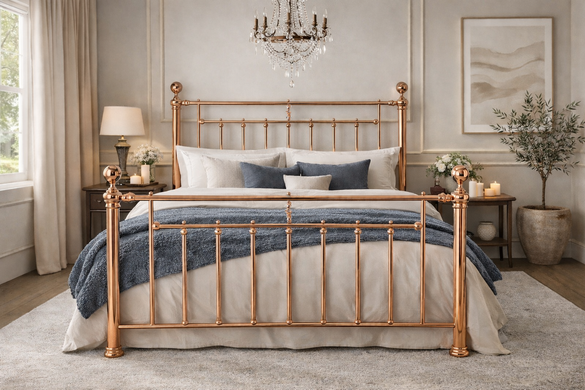 Clarendon Rose Gold Metal Bed Frame in Rose Gold