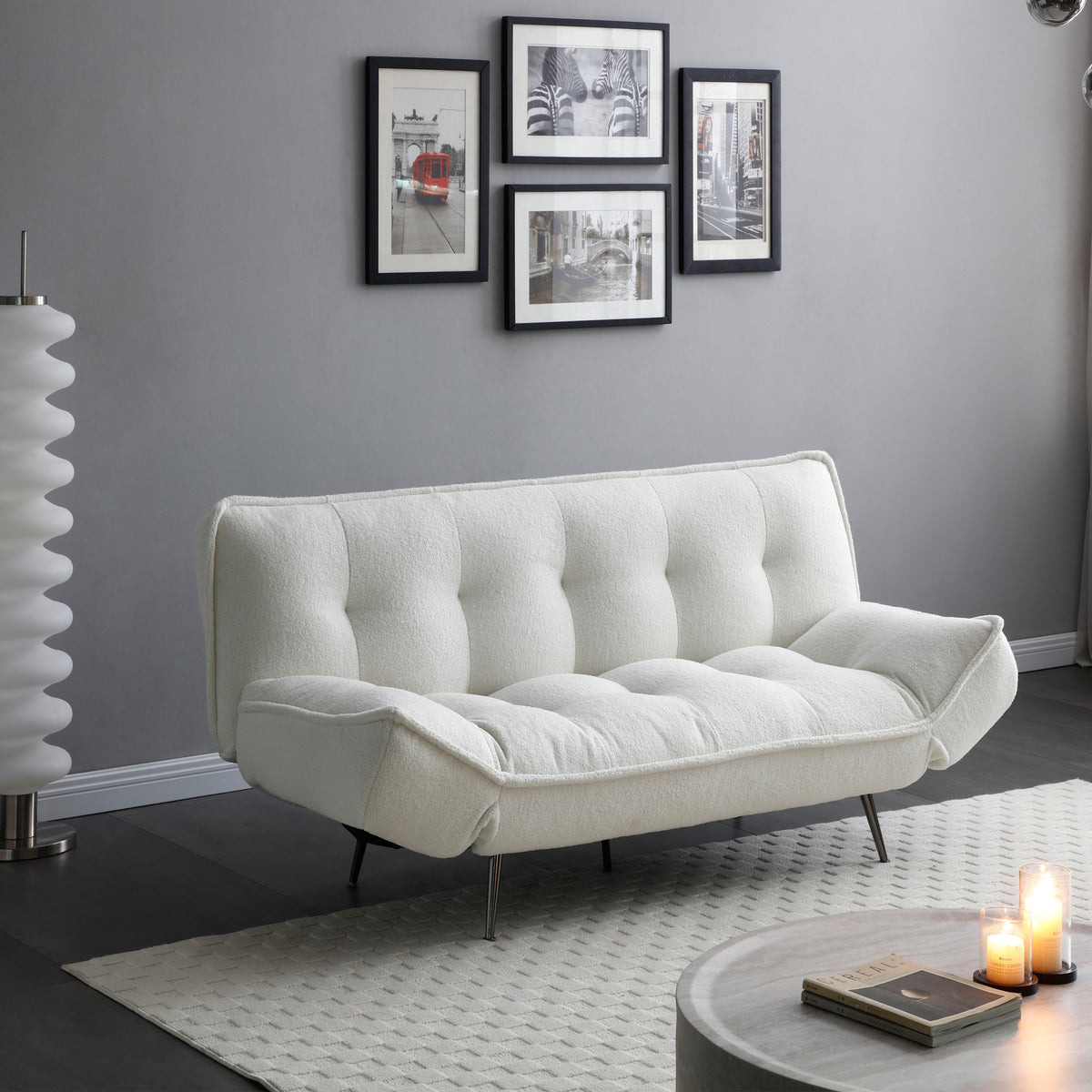 Cleveley Three Seater Click-Clack Sofa Bed in Cream Sherpa – product view 1