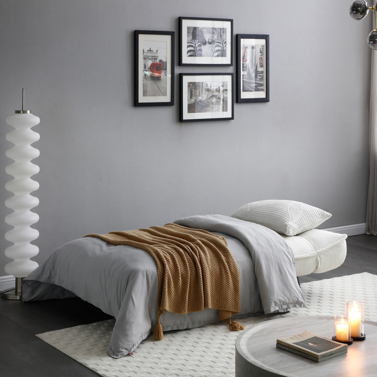Cleveley Three Seater Click-Clack Sofa Bed in Cream Sherpa – product view 3