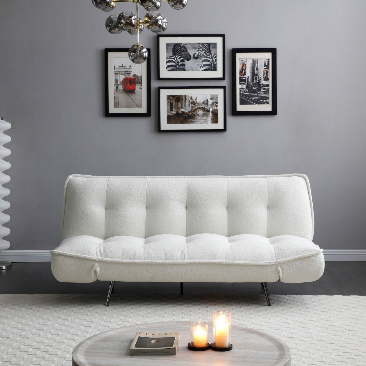Cleveley Three Seater Click-Clack Sofa Bed in Cream Sherpa – product view 4
