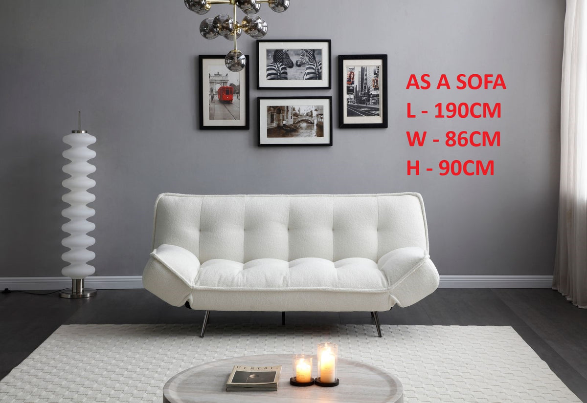 Cleveley Three Seater Click-Clack Sofa Bed in Cream Sherpa – product view 7