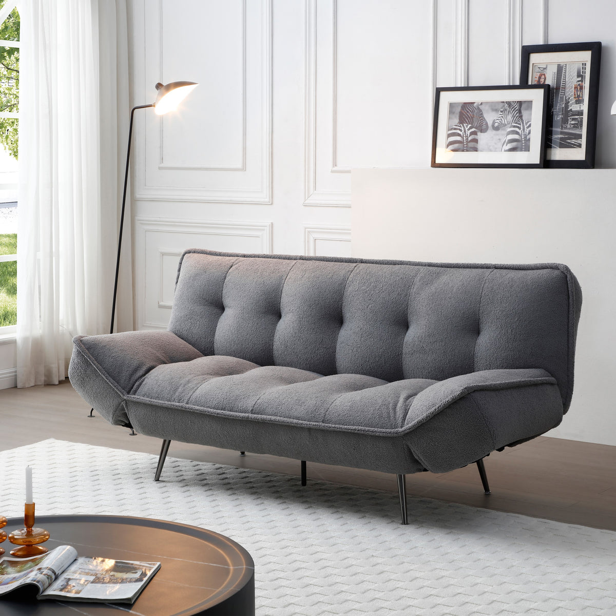 Cleveley Three Seater Click-Clack Sofa Bed in Grey Sherpa – product view 10