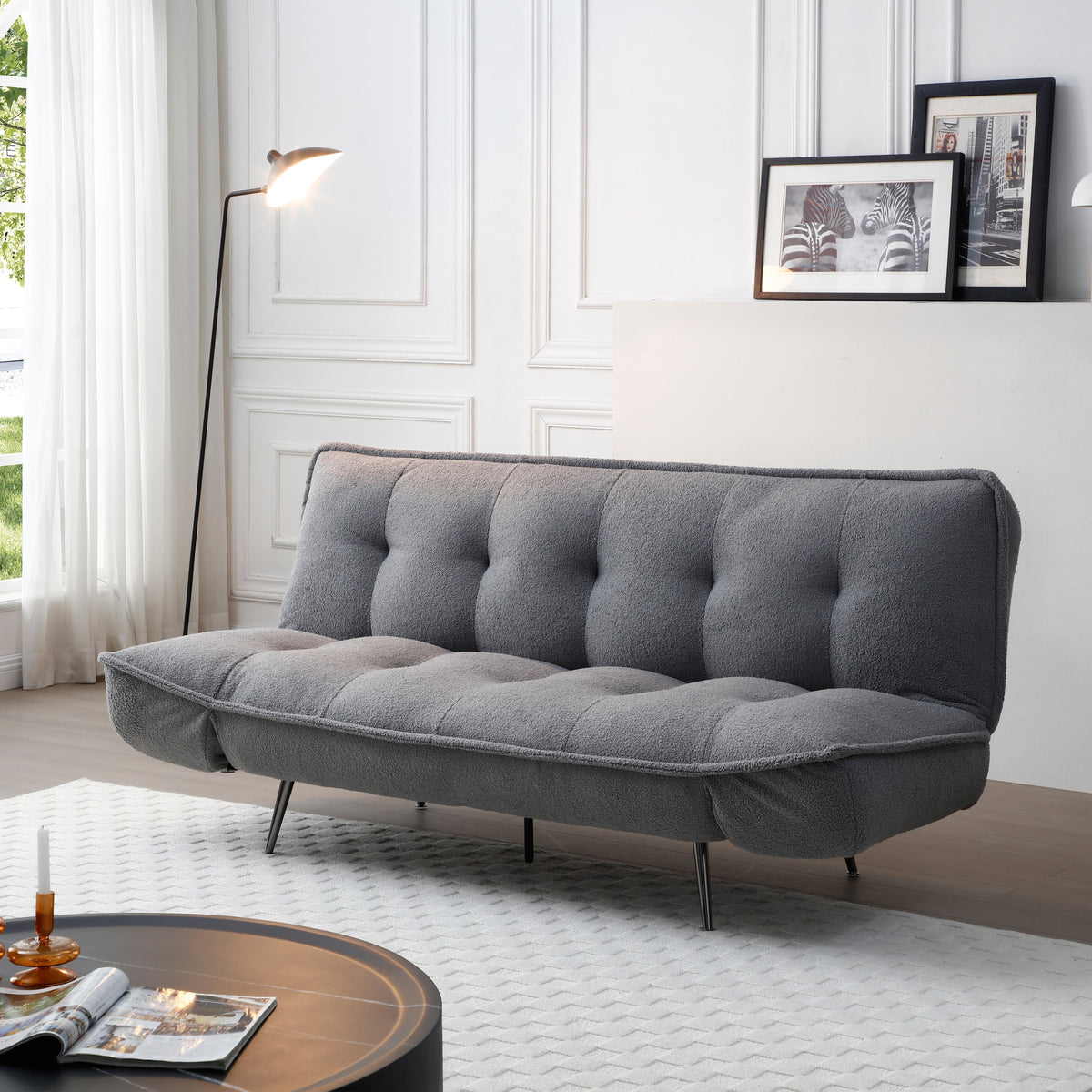 Cleveley Three Seater Click-Clack Sofa Bed in Grey Sherpa – product view 11
