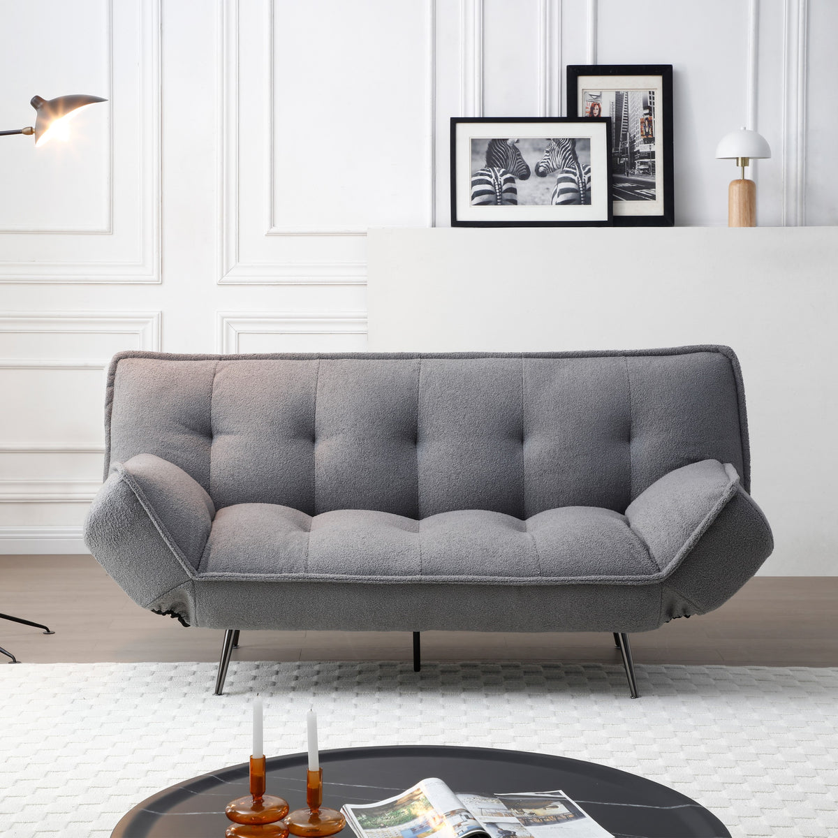 Cleveley Three Seater Click-Clack Sofa Bed in Grey Sherpa – product view 13