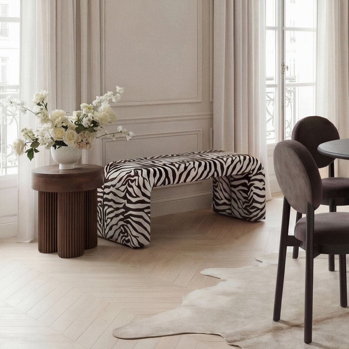 Comrie curved animal print bench