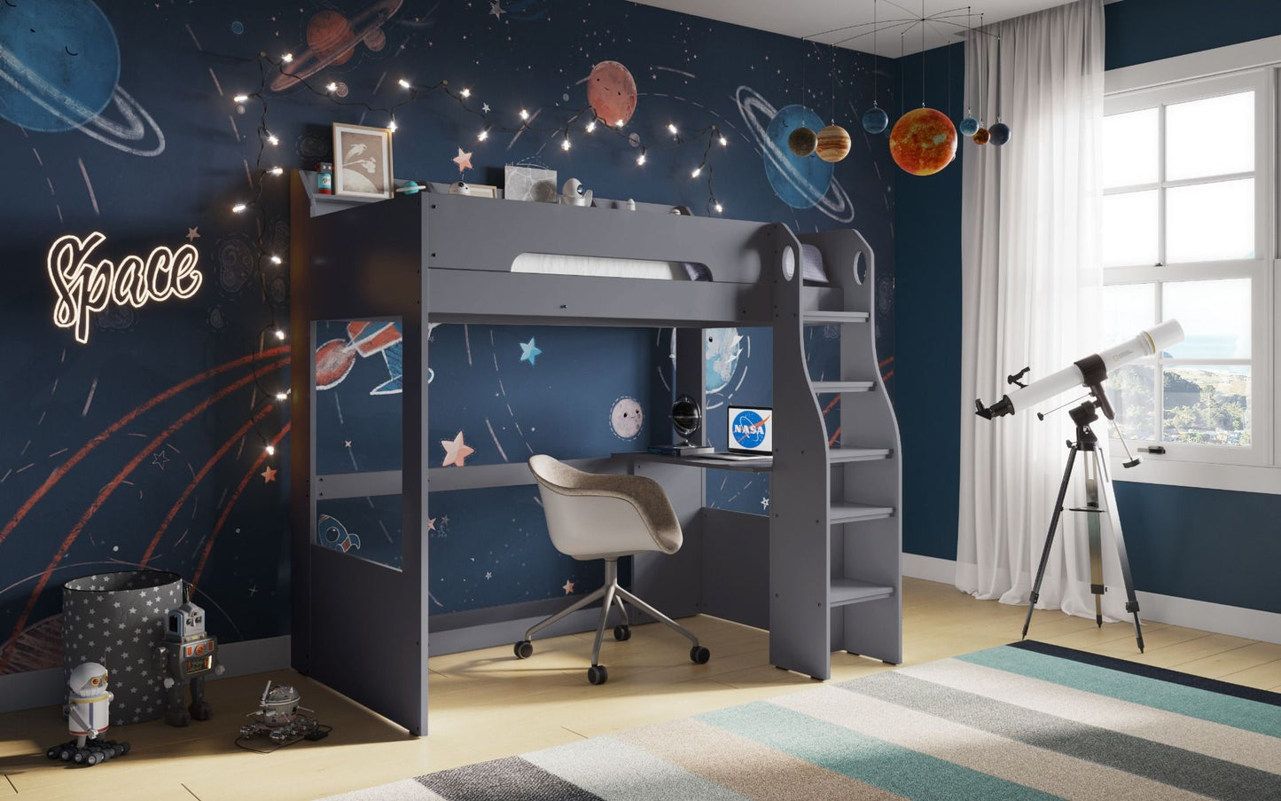 Cosmic Grey High Sleeper Bed