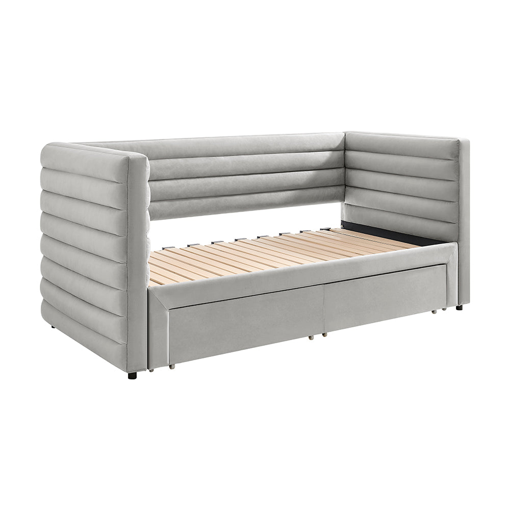 Elowen Velvet Daybed with Two Storage Drawers in Grey – product view 7