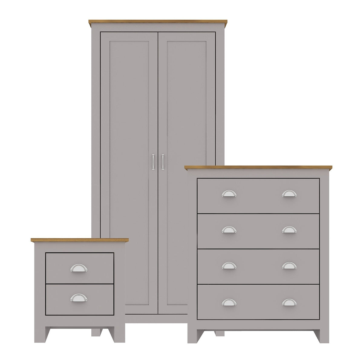 Dedham 3 piece bedroom set in Grey and Oak Effect