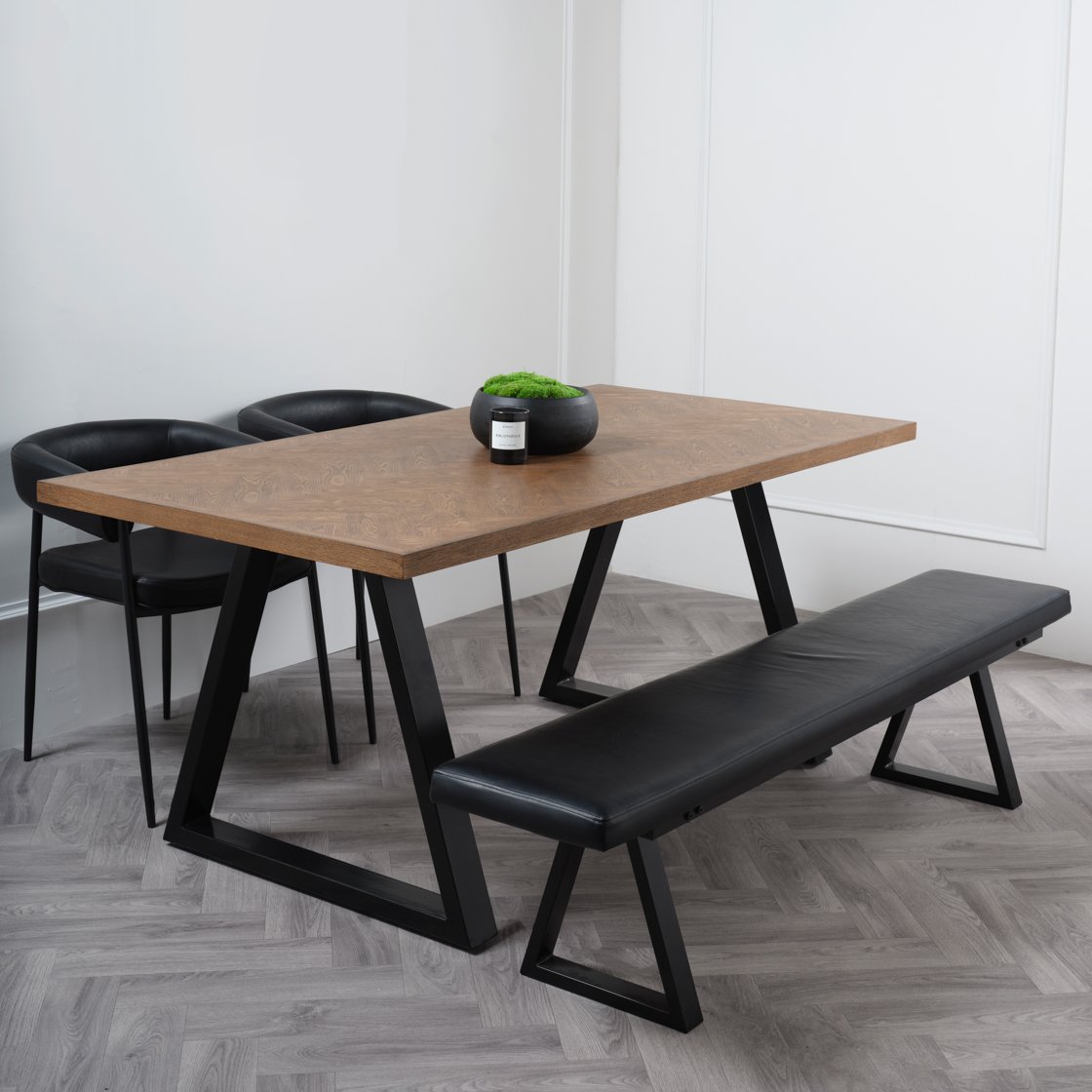 Ditchling herringbone dining table with metal frame