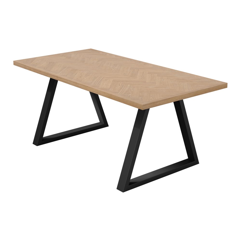 Ditchling herringbone dining table with metal frame in Natural