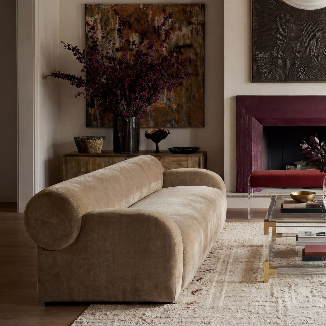 Egerton curved chenille sofa