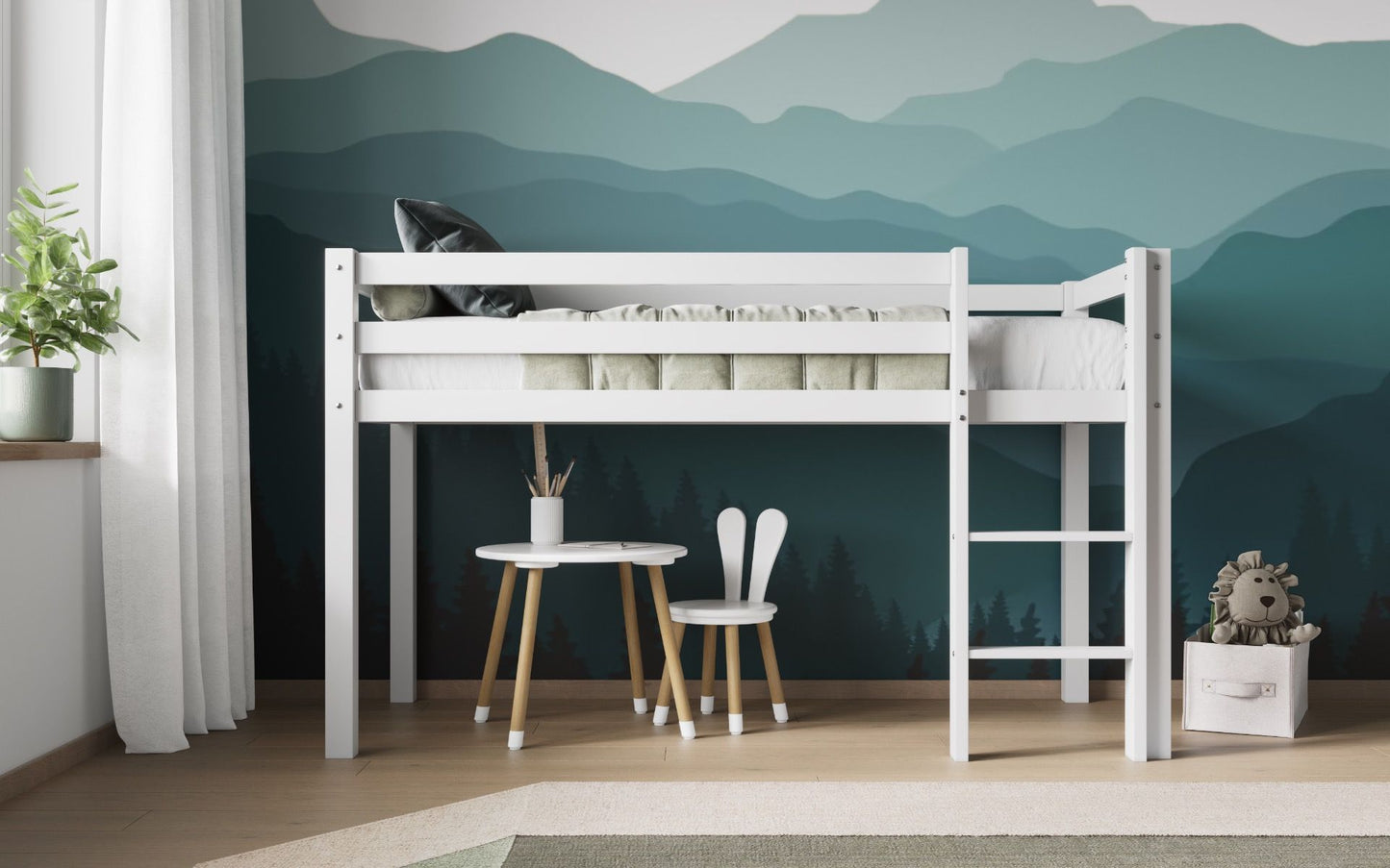 Wooden Elara Shorty White Midsleeper Bed