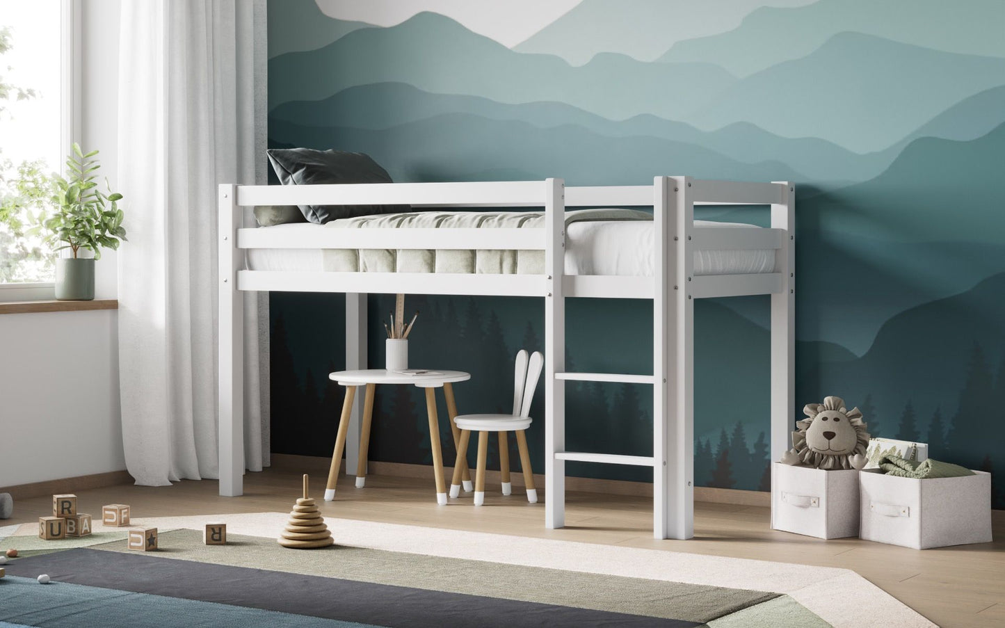Wooden Elara Shorty White Midsleeper Bed