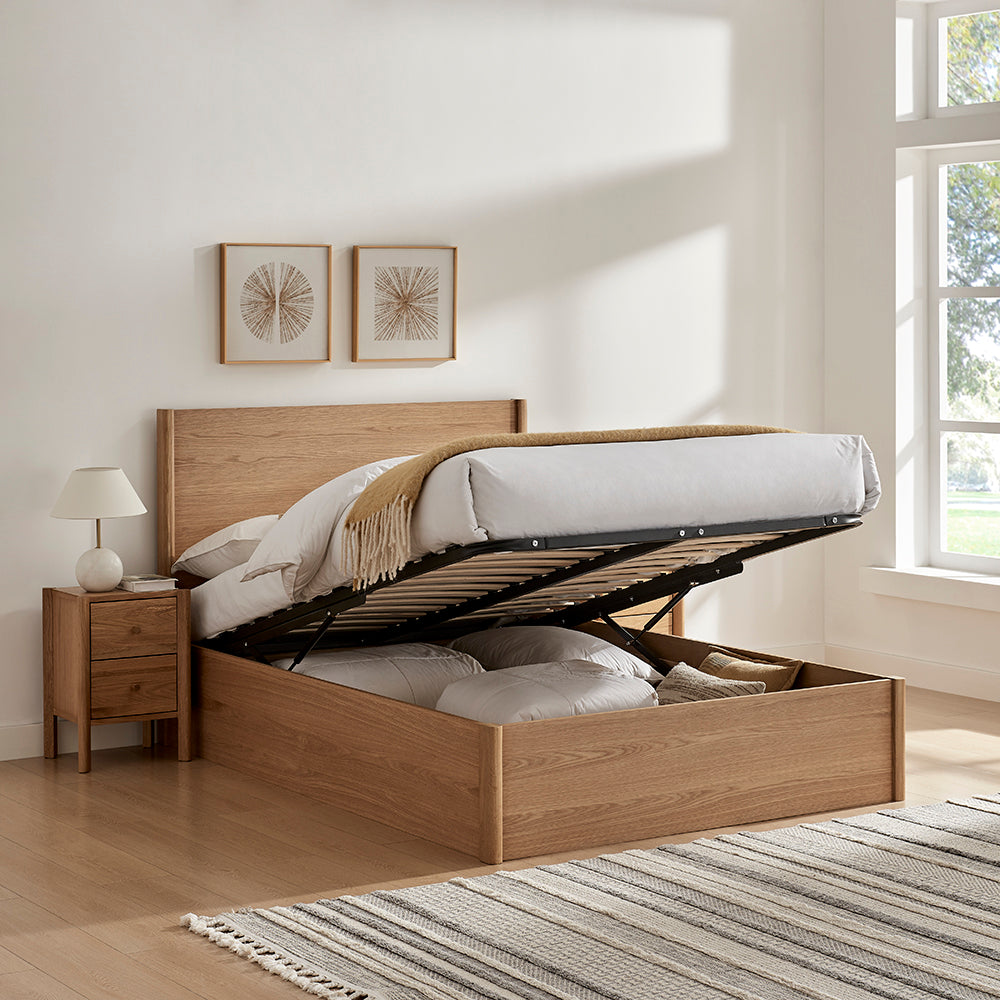 Elmswick Oak Ottoman Storage Bed in Oak – product view 1
