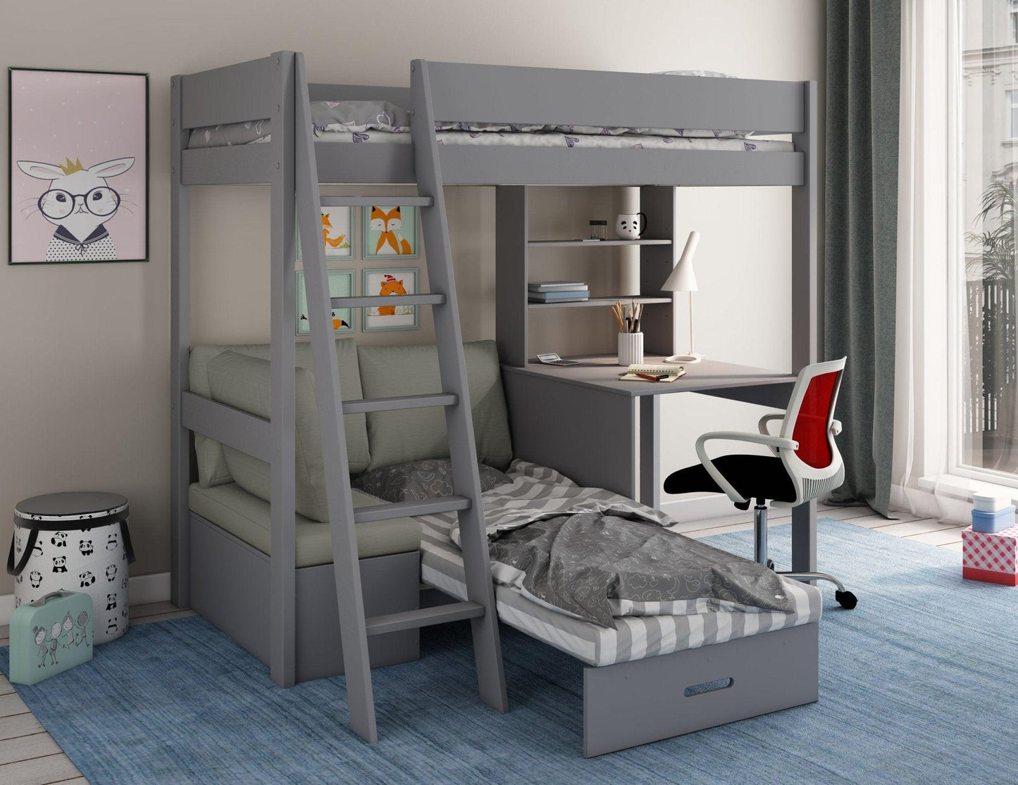 Estella High Sleeper Bed - with Desk & Futon - Millie & Jones