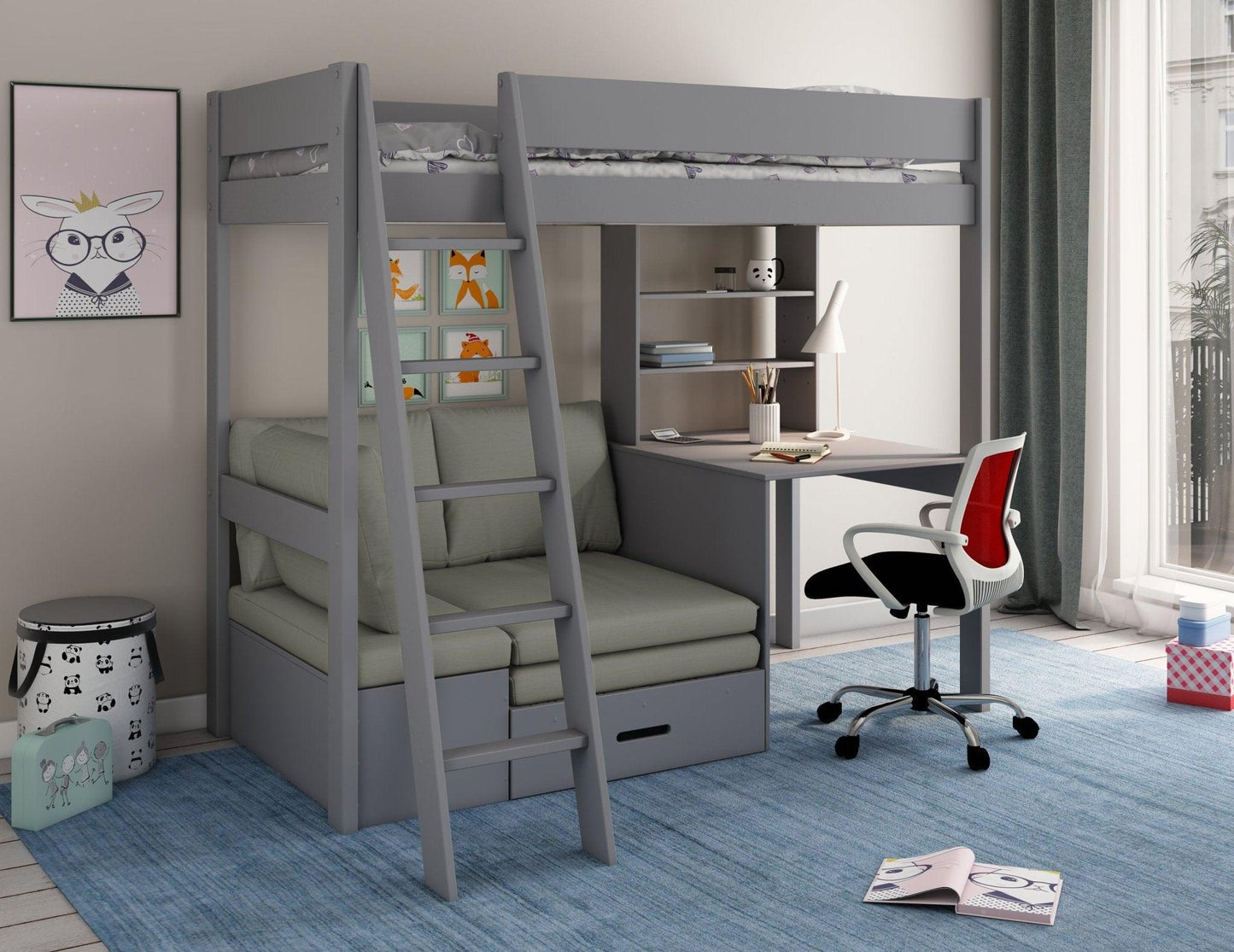 Estella High Sleeper Bed - with Desk & Futon - Millie & Jones
