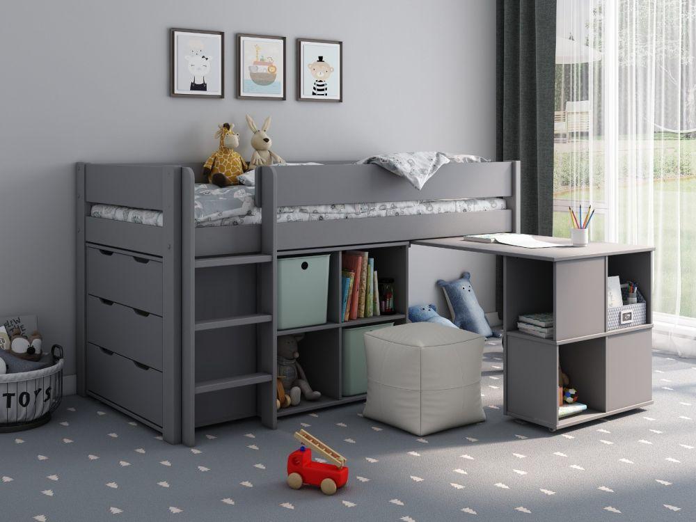 Estella Mid Sleeper Bed with Cube, Desk & Optional Drawers - Millie & Jones