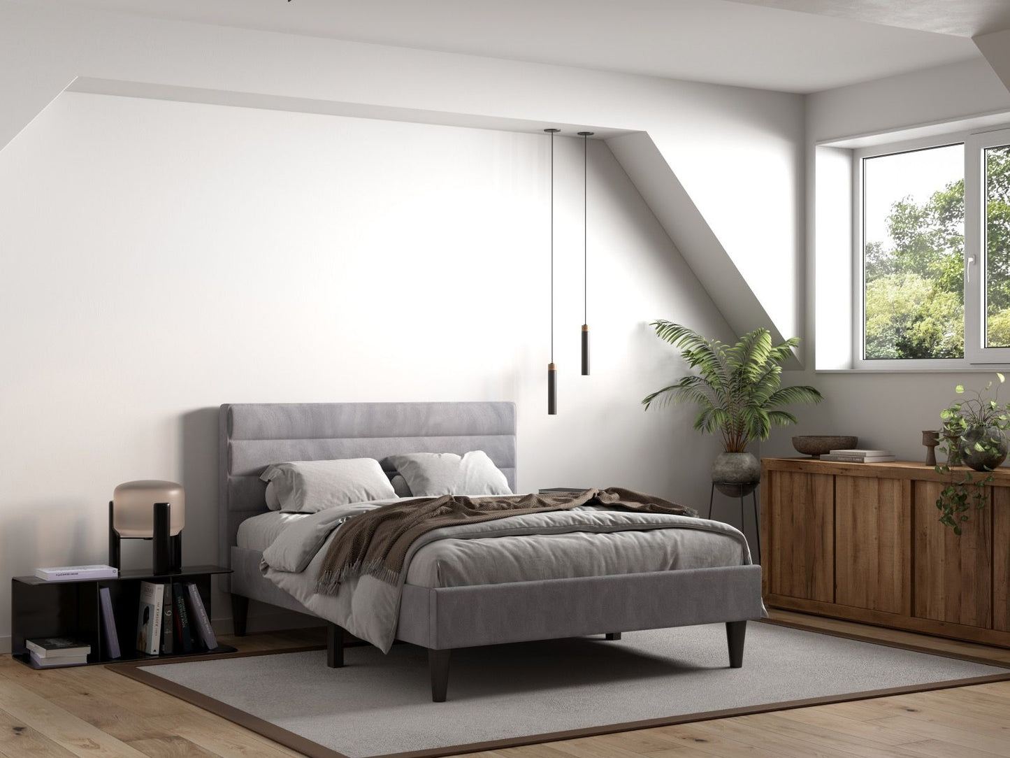 Barnhill King Linen Silver Fabric Bed