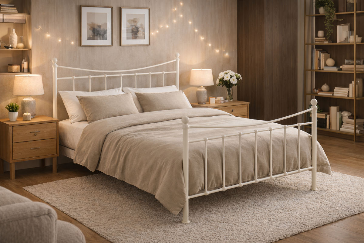 Fairbourne Victorian Metal Bed Frame in Ivory