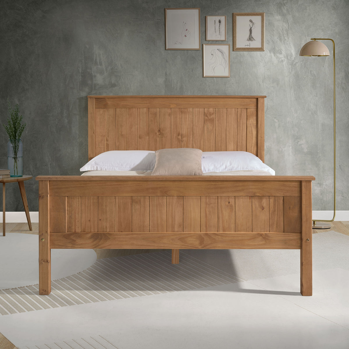 Farncombe Panelled Pine Bed with High Footend in Pine – product view 7